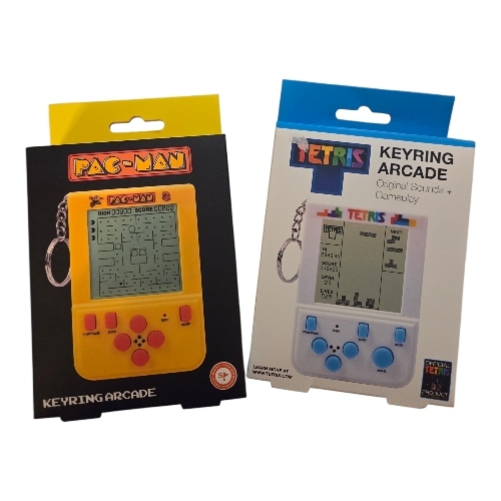 Pac-Man and Tetris Keyring Arcade Set - Yellow and White-each